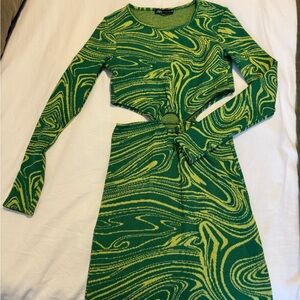 Zara Green and Yellow Swirl Long Sleeve Dress